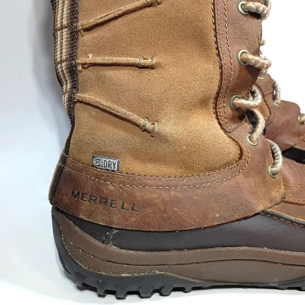 Merrell Decora Prelude Duck Boots Women 6.5 Brown Sugar Leather Insulated Zipper
